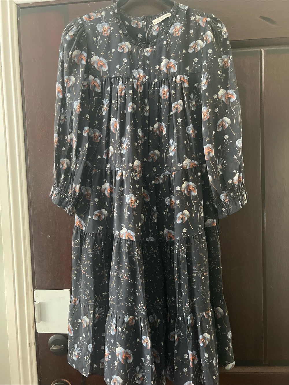Ulla Johnson skye silk georgette mini dress in midnight floral drawstring